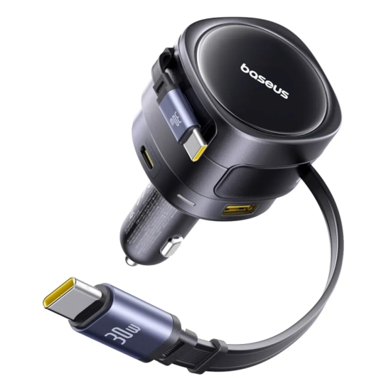 Ładowarka samochodowa ze zwijanymi kablami USB-C USB-A 90W