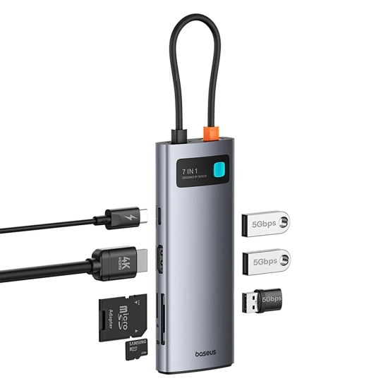 Hub USB-C Baseus Metal Gleam 7w1 HDMI 4K 60 Hz szary