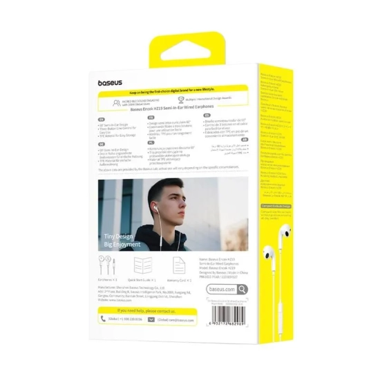Baseus Słuchawki Encok HZ19 mini jack 3,5 mm białe