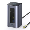 Szara pionowa stacja dokująca Baseus NU1 Air Spacemate 12w1 z portami HDMI, USB, RJ45 i czytnikami kart.
