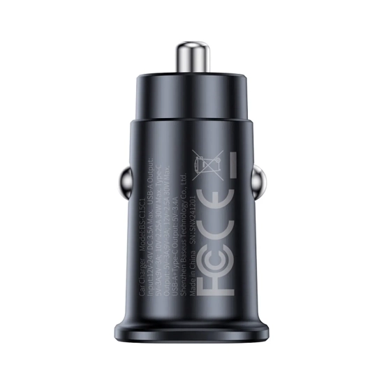 Ładowarka samochodowa USB-C USB-A 30W - czarna