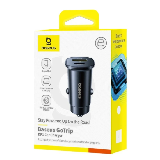Ładowarka samochodowa USB-C USB-A 30W - czarna