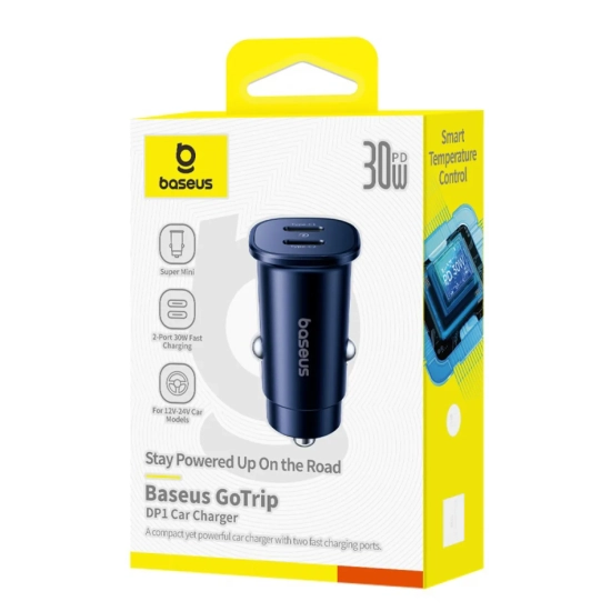 Baseus GoTrip ładowarka samochodowa 30 W 2x USB-C czarna