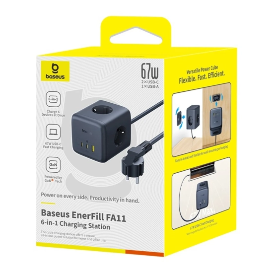Baseus Listwa zasilająca EnerFill FA11 67 W 3x gniazdo EU 1,5 m