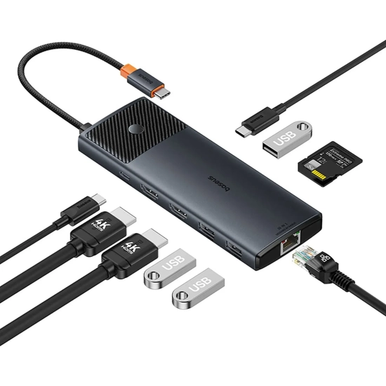Hub USB-C Baseus Metal Gleam II 10w1 HDMI RJ45 szary