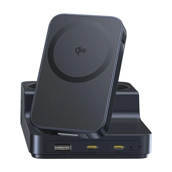Stacja ładująca 6w1 bezprzewodowa USB-A USB-C 2x gniazdo AC 67W - czarna