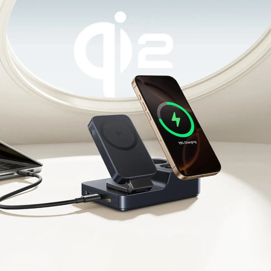 Stacja ładująca 6w1 bezprzewodowa USB-A USB-C 2x gniazdo AC 67W - czarna