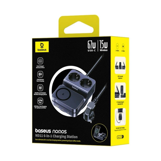 Baseus Listwa zasilająca Nomos ND11 67 W 6w1 2x gniazdo AC