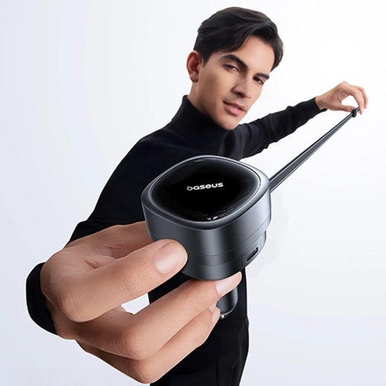 Ładowarka samochodowa USB-A USB-C ze zwijanym kablem USB-C 60W - czarna