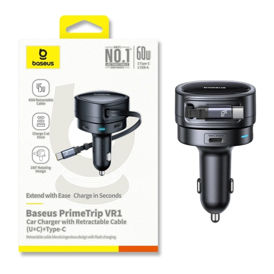 Baseus PrimeTrip VR1 ładowarka samochodowa 60 W zwijany kabel czarna