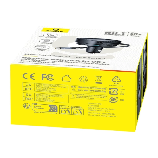 Baseus PrimeTrip VR1 ładowarka samochodowa 60 W zwijany kabel czarna