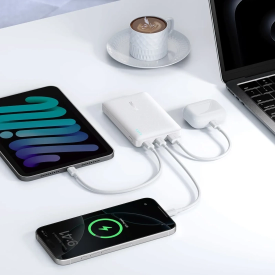 Powerbank 10000mAh 22.5W EnerFill FP21 USB-A USB-C z kablem USB-C - biały