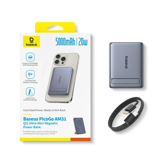 Powerbank ultracienki 5000mAh z podstawką kablem PicoGo AM31 Qi2 MagSafe