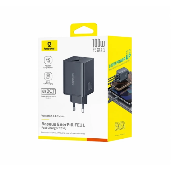 Baseus EnerFill FE11 ładowarka sieciowa 100W 2x USB-C czarna — wariant produktu marki Baseus, kolor czarny, moc do 100W.