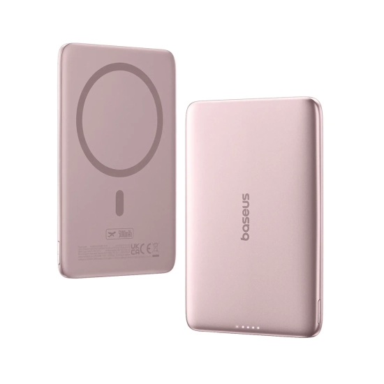 Powerbank 5000mAh 20W Ultra-Slim z kablem USB-C MagSafe 60W 30cm - różowy