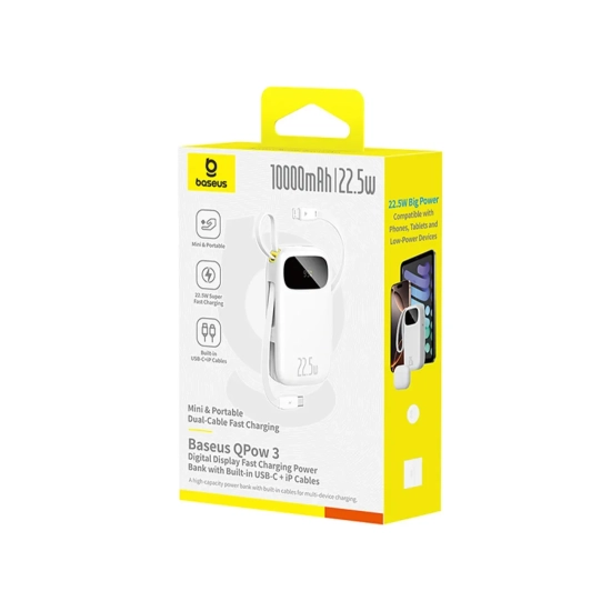 Powerbank 10000mAh z wyświetlaczem wbudowanymi kablami EnerFill FC31 22.5W