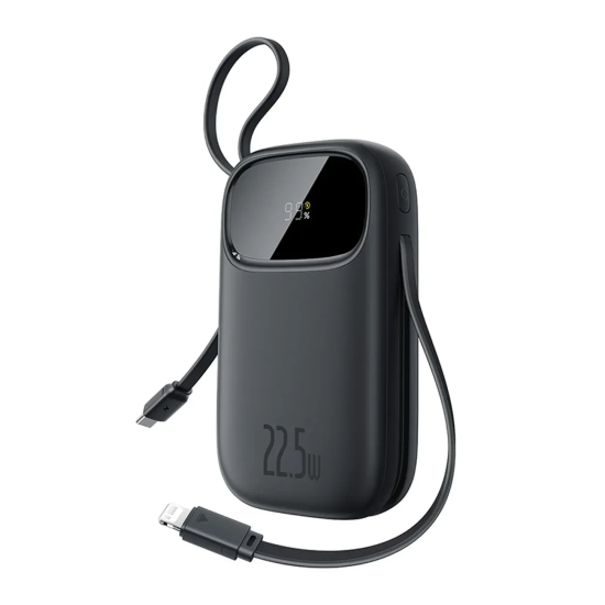 Powerbank 10000mAh 22.5W z wyświetlaczem kablami USB-C iPhone Lightning