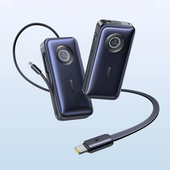 Baseus powerbank 20000 mAh 100 W zwijany kabel czarny