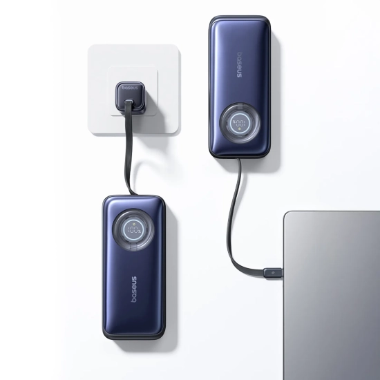Baseus powerbank 20000 mAh 100 W zwijany kabel czarny