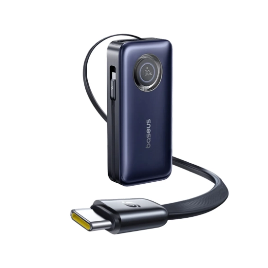 Baseus powerbank 20000 mAh 100 W zwijany kabel czarny