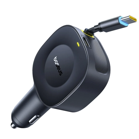 Baseus ładowarka samochodowa 30W zwijany kabel czarna — wariant produktu marki Baseus, kolor czarny, moc do 30W.