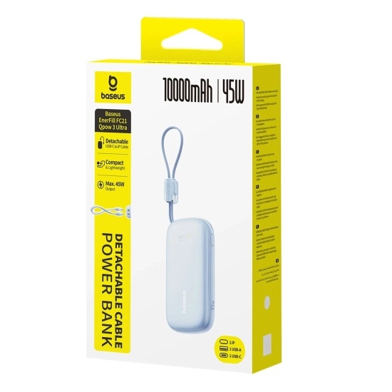 Powerbank 10000mAh 45W z kablem USB-C iPhone Lightning - niebieski