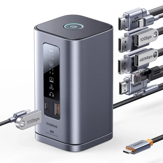 HUB Stacja dokująca 11w1 USB-C HDMI DP USB-A USB-C RJ45 PD mini jack 3.5mm