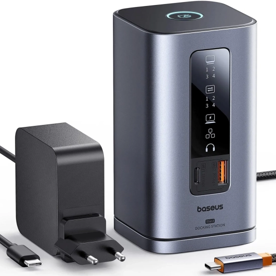 HUB Stacja dokująca 11w1 USB-C HDMI DP USB-A USB-C RJ45 PD mini jack 3.5mm