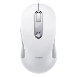 Biała ergonomiczna mysz Bluetooth Baseus F02 z rolką przewijania i profilowanym korpusem.