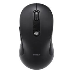 Czarna ergonomiczna mysz Bluetooth Baseus F02 z profilowanym korpusem i rolką przewijania.