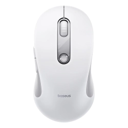 Biała ergonomiczna mysz bezprzewodowa Baseus F02 z odbiornikiem USB 2,4 GHz.