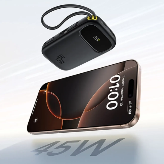 Powerbank 10000mAh 45W z kablami USB-C iPhone Lightning EnerFill FC31