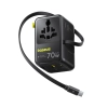 Czarny adapter podróżny Baseus EnerCore CG11 70 W z wysuwanym kablem USB-C i wtykami podróżnymi.