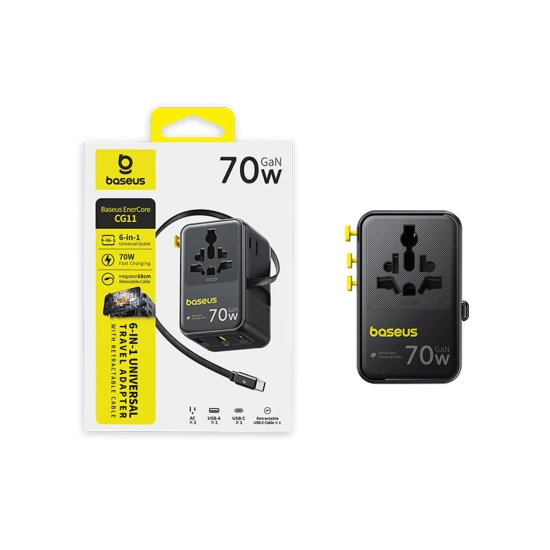 Baseus Adapter podróżny EnerCore CG11 70 W 6w1 czarny