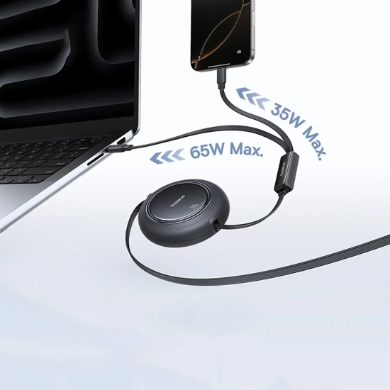 Kabel Baseus Free2Pull 2w1 USB-C 100W 1,2 m czarny