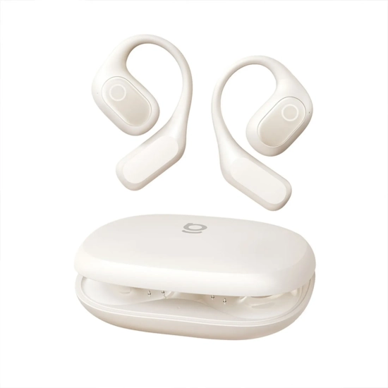 Białe słuchawki open-ear Baseus Eli 2i Fit A0102603 z etui ładującym.