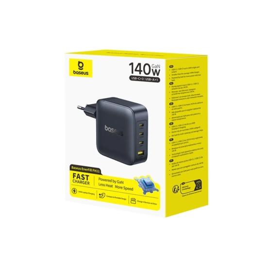 Baseus EnerFill FH11 ładowarka sieciowa 140 W GaN 3x USB-C czarna