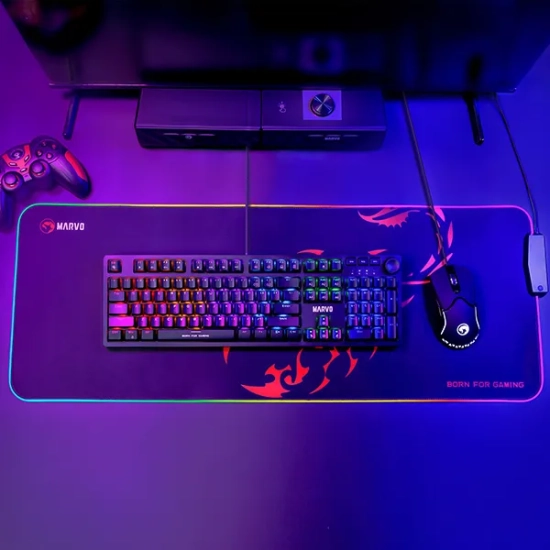 Podkładka pod mysz Marvo RGB, SCORP XL, czarna, 800 × 300 mm, 4 mm, Hub USB