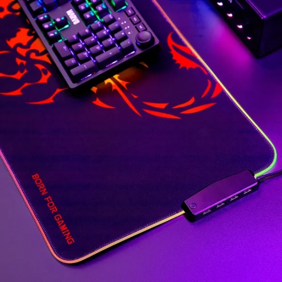 Podkładka pod mysz Marvo RGB, SCORP XL, czarna, 800 × 300 mm, 4 mm, Hub USB