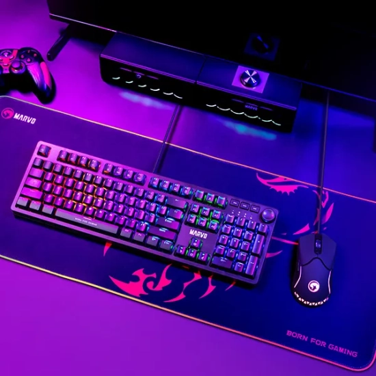 Podkładka pod mysz Marvo RGB, SCORP XL, czarna, 800 × 300 mm, 4 mm, Hub USB