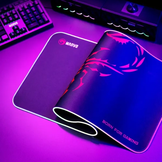 Podkładka pod mysz Marvo RGB, SCORP XL, czarna, 800 × 300 mm, 4 mm, Hub USB