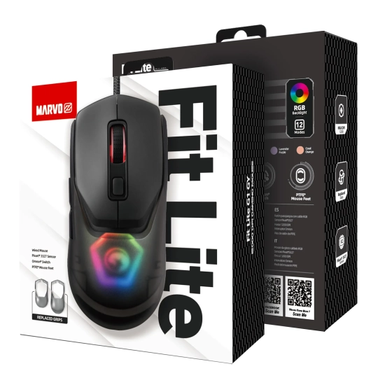 Mysz komputerowa Marvo FIT LITE G1 przewodowa, szara, 12000 DPI