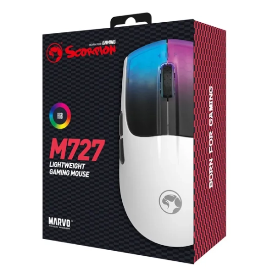 Mysz komputerowa Marvo przewodowa, biała, 12000 DPI M727