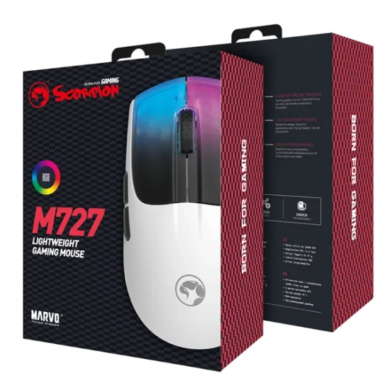 Mysz komputerowa Marvo przewodowa, biała, 12000 DPI M727