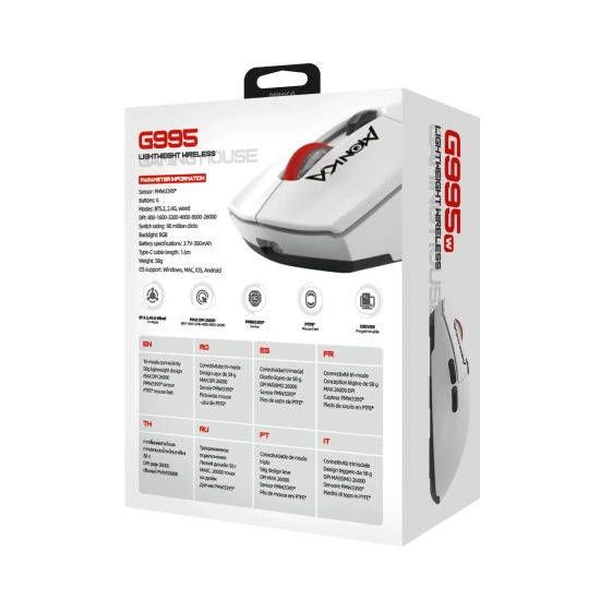 Mysz bezprzewodowa Marvo MONKA GURU G995W 26000 DPI biała