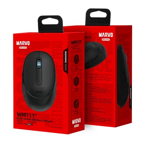 Mysz komputerowa Marvo bezprzewodowa, czarna, 1600 DPI WM111 BK