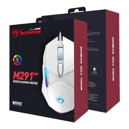 Mysz komputerowa Marvo M291 przewodowa, biała, 6400 DPI M291 WH