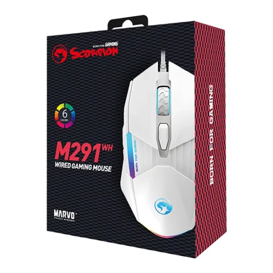 Mysz komputerowa Marvo M291 przewodowa, biała, 6400 DPI M291 WH
