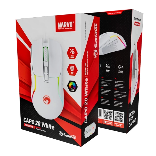 Mysz komputerowa Marvo CAPO 20 przewodowa, biała, 8000 DPI M292 WH