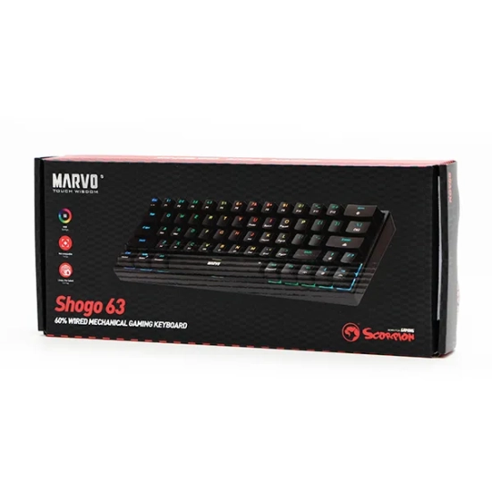 Klawiatura Marvo SHOGO 63 przewodowa (USB) US, czarna mechaniczna KG955